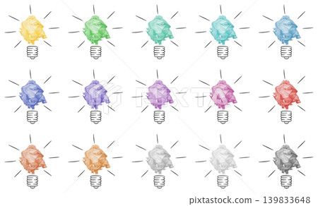Colorful paper light bulbs set representing brainstorming and choice of ideas Colorful paper light bulbs set representing brainstorming and choice of ideas 139833648