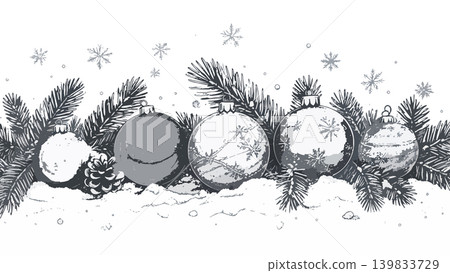 Christmas ornaments border on snow hand drawn sketch Christmas ornaments border on snow hand drawn sketch 139833729