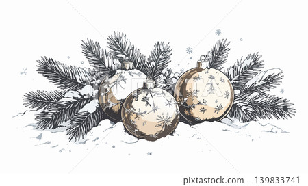 Christmas ornament baubles with pine branches and snow Christmas ornament baubles with pine branches and snow 139833741