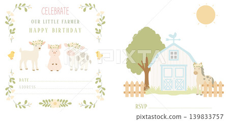 Little farmer birthday party invitation card design Little farmer birthday party invitation card design 139833757
