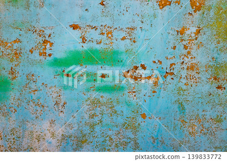 Weathered Blue Paint with Rust and Green Streaks Texture Weathered Blue Paint with Rust and Green Streaks Texture 139833772
