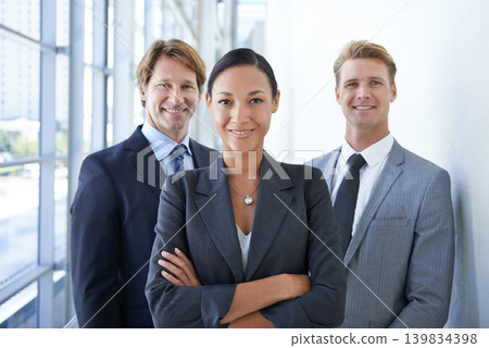 Teamwork, crossed arms and portrait of business people for pride, confidence and collaboration in hallway. Corporate lawyers, professional and men and woman for partnership, leadership and about us Teamwork, crossed arms and portrait of business people for pride, confidence and collaboration in hallway. Corporate lawyers, professional and men and woman for partnership, leadership and about us 139834398