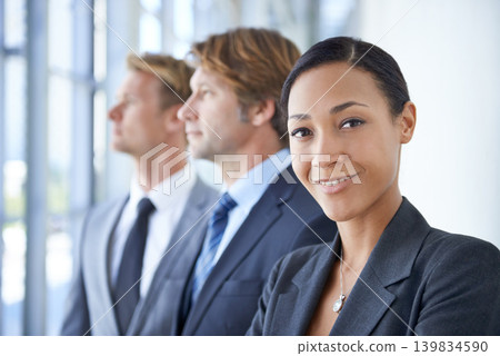 Teamwork, lawyer and portrait of business people in office for legal company, leadership and collaboration. Corporate attorney, professional career and men and woman for partnership, law firm or work 139834590