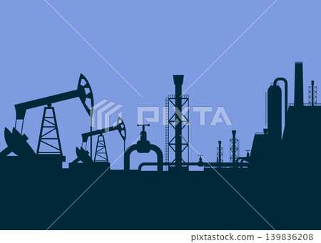 Industrial Oil Pump Jack and Refinery Plant Stock Illustration. 139836208