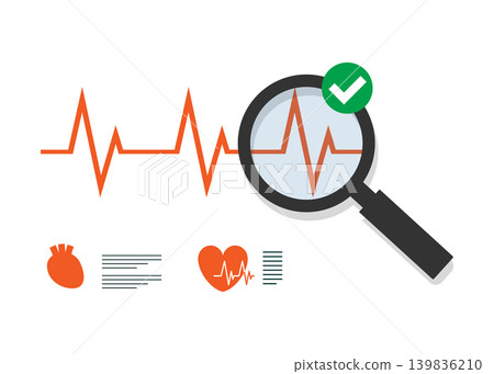 Magnifying Glass Analyzing Heartbeat Waveform Line Stock Illustration. 139836210