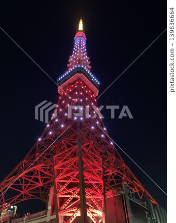 Night Tokyo Tower looking up from the bottom 139836664