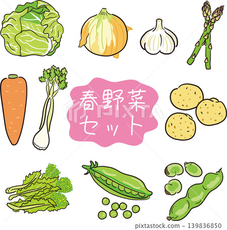 手繪風格春季蔬菜套裝 手繪風格春季蔬菜套裝 139836850
