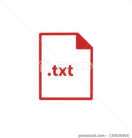 文字檔案(.txt)圖標,簡潔的紅色設計,白色背景。 文字檔案(.txt)圖標,簡潔的紅色設計,白色背景。 139836908