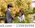 A young man and woman exchanging greetings on their first meeting and first date. 139836998