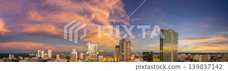 St. Petersburg, Florida, USA. View from above of skyline featuring high-rise condominiums, office buildings and urban parks at sundown. St. Petersburg, Florida, USA. View from above of skyline featuring high-rise condominiums, office buildings and urban parks at sundown. 139837142
