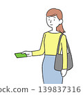 A woman handing over a card 139837316