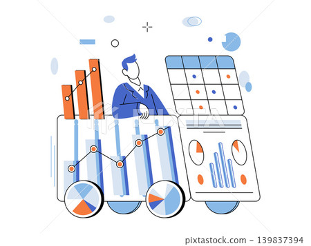Man managing financial data charts vector illustration. Business analytics, financial planning, market research, corporate strategy, data management, profit growth. Professional analyst handling Man managing financial data charts vector illustration. Business analytics, financial planning, market research, corporate strategy, data management, profit growth. Professional analyst handling 139837394