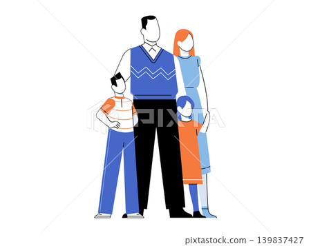 A family of four with parents and children standing together vector illustration. Family values, life insurance, parenting, unity, household, social support. Mother and father with kids A family of four with parents and children standing together vector illustration. Family values, life insurance, parenting, unity, household, social support. Mother and father with kids 139837427
