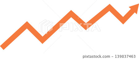 Orange zigzag arrow pointing upwards vector illustration. Business growth, financial success, market trends, economic recovery, sales increase, progress tracking. Rising pointer for development Orange zigzag arrow pointing upwards vector illustration. Business growth, financial success, market trends, economic recovery, sales increase, progress tracking. Rising pointer for development 139837463
