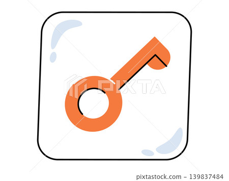 Orange key icon inside a square frame vector illustration. Cyber security, home access, digital privacy, business solution, account login, property ownership. Minimalist latch opener in a border Orange key icon inside a square frame vector illustration. Cyber security, home access, digital privacy, business solution, account login, property ownership. Minimalist latch opener in a border 139837484