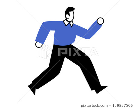 Man in blue shirt running fast vector illustration. Business deadline, active lifestyle, career progress, morning commute, fitness goals, urgent delivery. Male character sprinting forward Man in blue shirt running fast vector illustration. Business deadline, active lifestyle, career progress, morning commute, fitness goals, urgent delivery. Male character sprinting forward 139837506