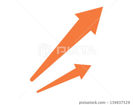 Two orange arrows pointing diagonally upwards vector illustration. Business growth, financial success, market trends, progress, development, data analysis. Pair of pointers rising to the top Two orange arrows pointing diagonally upwards vector illustration. Business growth, financial success, market trends, progress, development, data analysis. Pair of pointers rising to the top 139837529