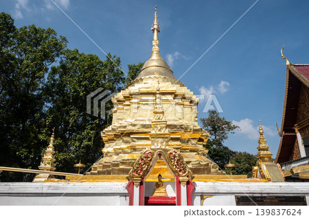Sacred pagoda in Wat Phra That Chom Wae temple 1 in 9 most sacred temples in Chiang Rai province of Thailand. Sacred pagoda in Wat Phra That Chom Wae temple 1 in 9 most sacred temples in Chiang Rai province of Thailand. 139837624