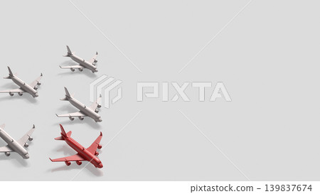 Red Leader Airplane In Minimal Formation 3d render. Red Leader Airplane In Minimal Formation 3d render. 139837674