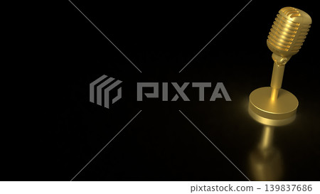 Golden Retro Microphone On Dark Stage 3d render. Golden Retro Microphone On Dark Stage 3d render. 139837686
