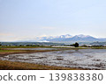 北海道春季鄉村景色和白雪皚皚的山峰 139838380