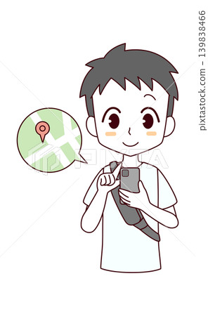 圖:一個男孩正在用智慧型手機看地圖 圖:一個男孩正在用智慧型手機看地圖 139838466