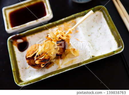 Japanese snack, takoyaki or Octopus balls - Japanese food style closeup Japanese snack, takoyaki or Octopus balls - Japanese food style closeup 139838763