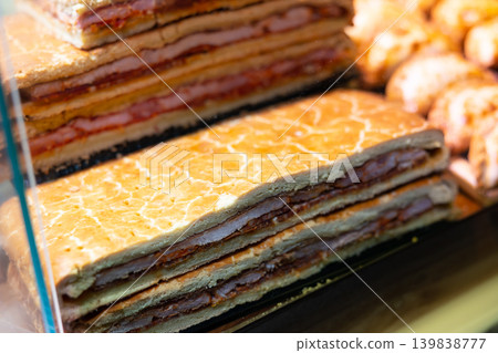Hornazo flute - typical spanish pie with meat for sale in Salamanca Hornazo flute - typical spanish pie with meat for sale in Salamanca 139838777
