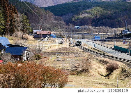 Kiha 100 series diesel railcar running on the JR Kamaishi Line Kiha 100 series diesel railcar running on the JR Kamaishi Line 139839129