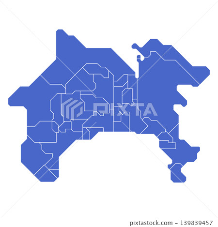 Blue vector map showing the boundaries of municipalities in Kanagawa Prefecture 139839457