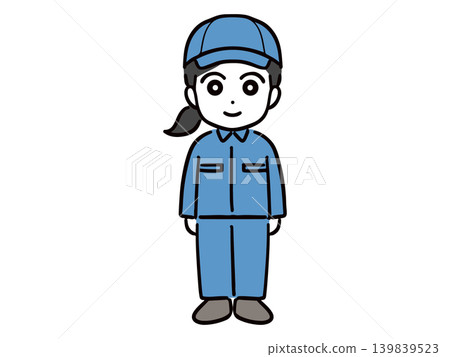 一位年輕的女工面帶微笑地站著(全身正面照) 一位年輕的女工面帶微笑地站著(全身正面照) 139839523