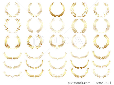 15 types each of circular and semicircular laurel wreaths in gold 15 types each of circular and semicircular laurel wreaths in gold 139840821