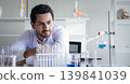 Scientist man laboratory glassware experiment research chemistry analysis focused scientist man laboratory glassware experiment research chemistry 139841039