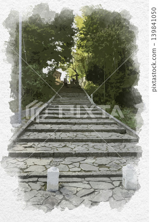 Watercolor-style painting of Bansho-no-zaka, Kitsuki, Oita Prefecture Watercolor-style painting of Bansho-no-zaka, Kitsuki, Oita Prefecture 139841050
