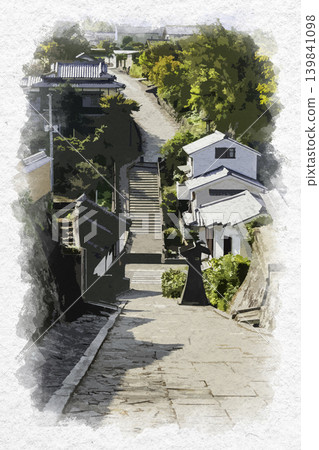 Watercolor-style painting of Suya Slope and Shioya (Shioya) Slope in Kitsuki, Oita Prefecture Watercolor-style painting of Suya Slope and Shioya (Shioya) Slope in Kitsuki, Oita Prefecture 139841098
