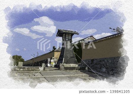 大分縣杵築市北大武士宅邸的水彩畫。 大分縣杵築市北大武士宅邸的水彩畫。 139841105