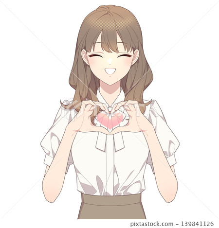 一幅女性用雙手比畫出心形（有心形符號）的插圖。 139841126