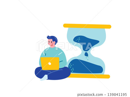 一位男士的插圖,展現了他對時間的感知。 一位男士的插圖,展現了他對時間的感知。 139841195