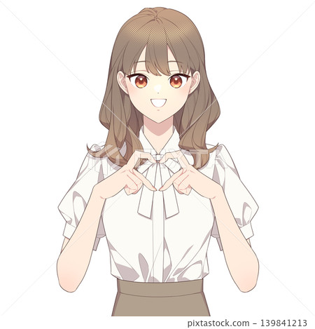 一幅插圖，描繪了一位女士用手指比劃出心形。 139841213