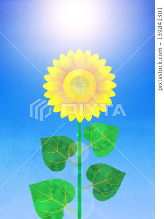 Watercolor-style illustration of sunflowers against a blue sky - Yellow Watercolor-style illustration of sunflowers against a blue sky - Yellow 139841301