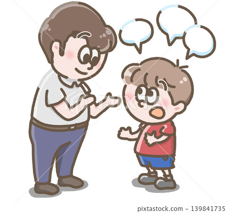 圖:一個孩子與成年人交談 圖:一個孩子與成年人交談 139841735