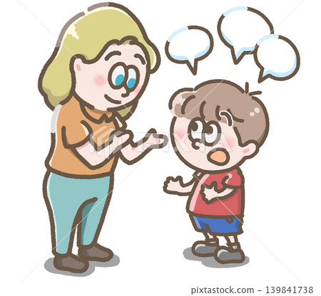 圖：一個孩子與成年人交談 139841738
