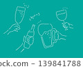A hand-drawn line drawing of a scene where people are toasting. 139841788