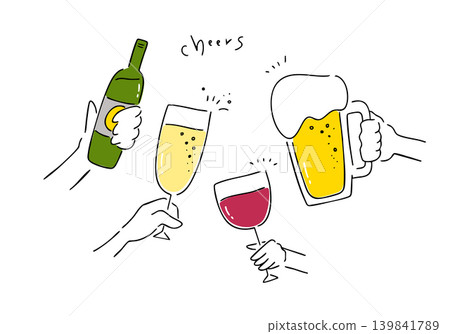 An illustration of people toasting with various drinks. 139841789