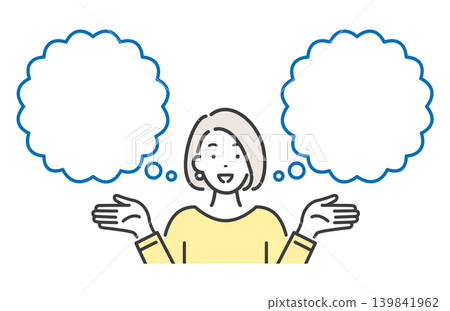 A young woman who compares and proposes a blank speech bubble 139841962