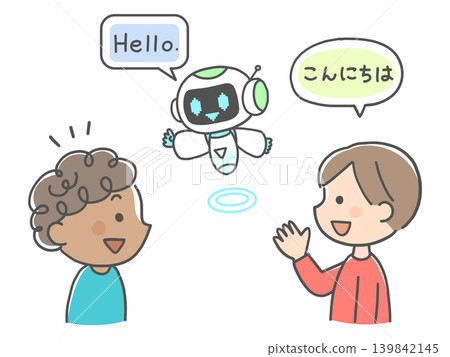 一個男孩請人工智慧機器人幫他翻譯。 一個男孩請人工智慧機器人幫他翻譯。 139842145