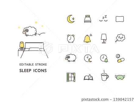 與睡眠相關的圖標集 139842157