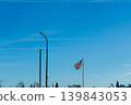 Bright blue sky with a flag waving on a calm day in a city 139843053
