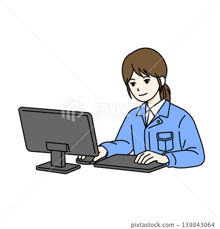 女性員工，電腦操作，資料輸入，商業，插畫。 139843064
