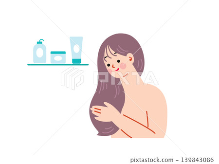 Illustration of a woman receiving a hair treatment. Illustration of a woman receiving a hair treatment. 139843086